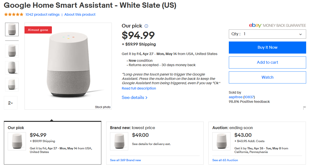 Google home ebay product based