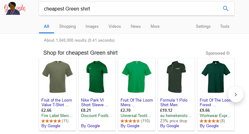 Google Ad Carousel Cheapest Green shirt