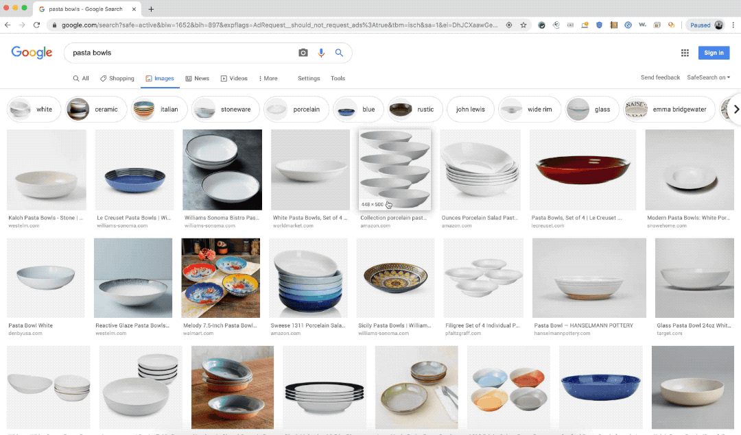 Google Image Search. Desktop View. Images of pasta bowls