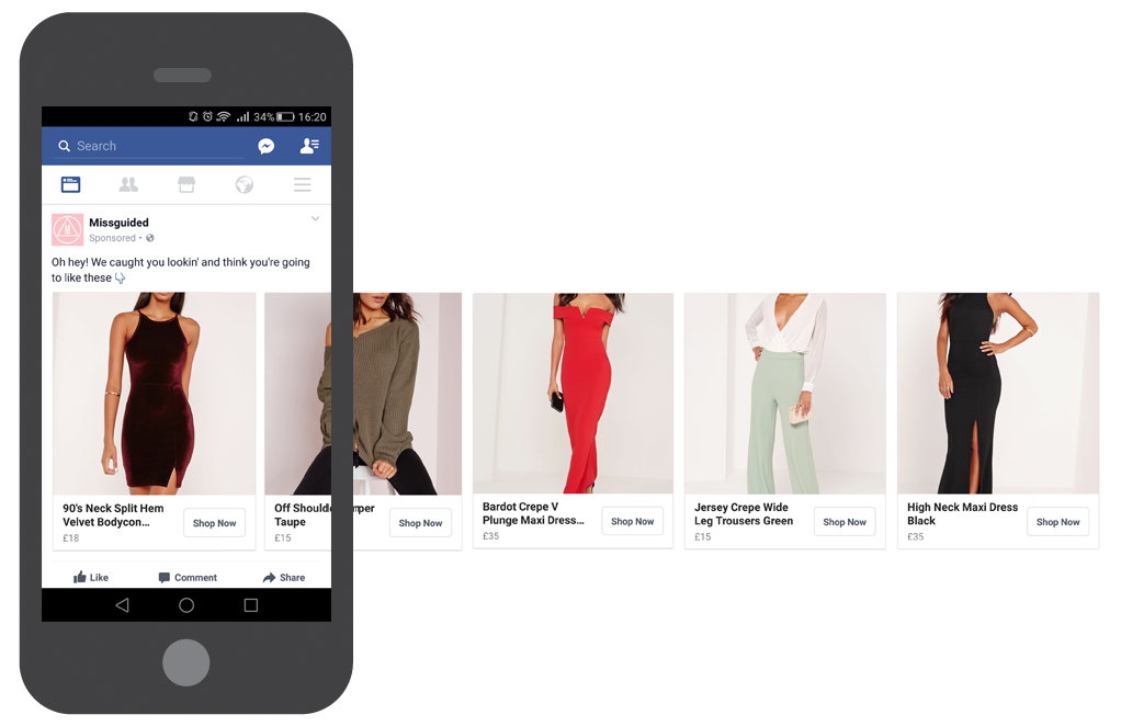 Missguided Carousel Facebook ad eCommerce Marketing Channels