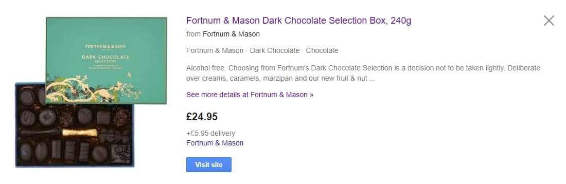 Google Shopping ads example for chocolates