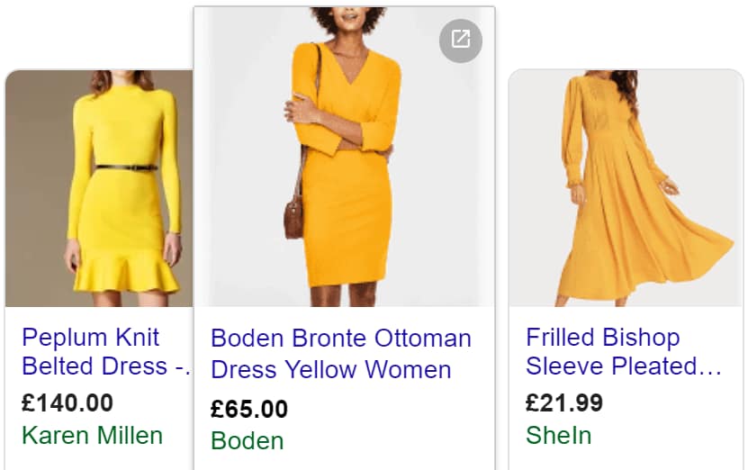 Google Shopping Ads yellow dress example