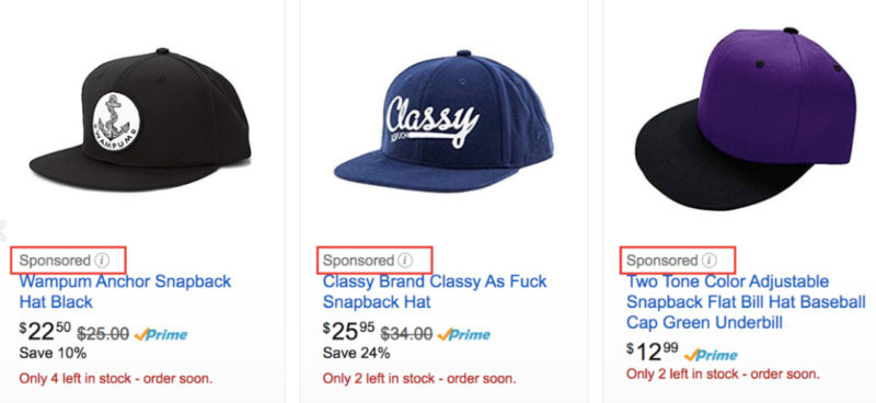 Sponsored ads for Baseball Caps on Amazon