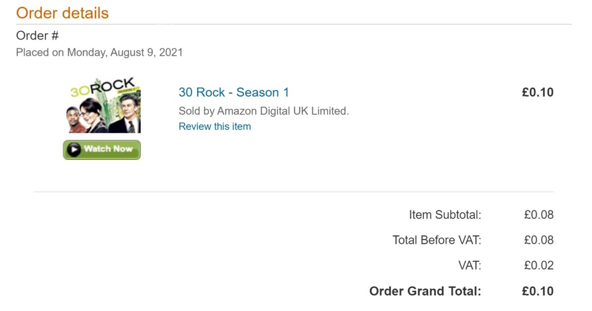 30 Rock Season 1 sold for 10p on Amazon