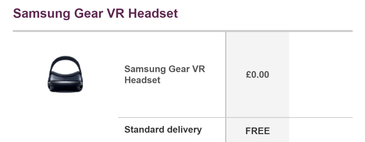 Samsung Gear VR Headset sold by Vodafone for free